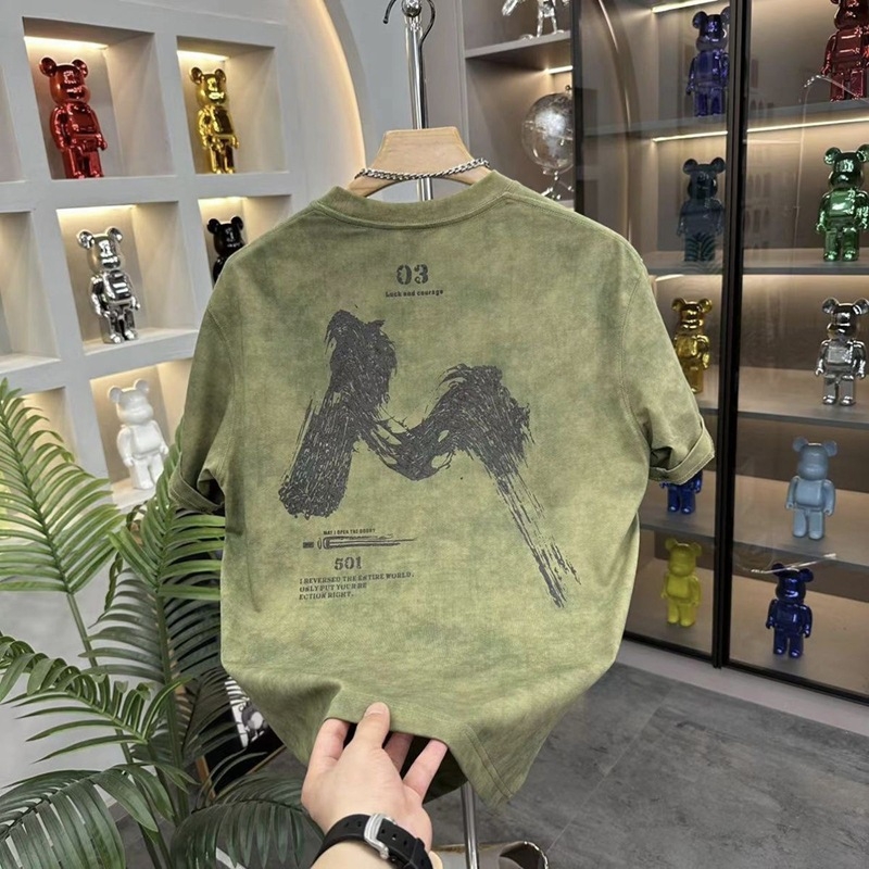 Tricou bărbătesc cu tie-dye, stil american retro, mâneci scurte, guler rotund, casual de vară
