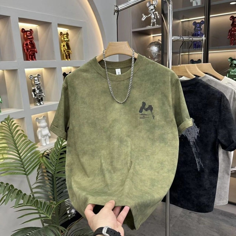 Tricou bărbătesc cu tie-dye, stil american retro, mâneci scurte, guler rotund, casual de vară