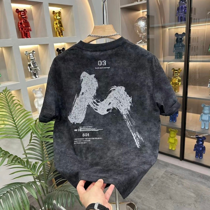 Tricou bărbătesc cu tie-dye, stil american retro, mâneci scurte, guler rotund, casual de vară