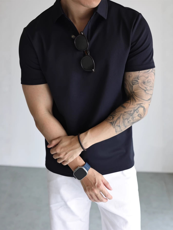 Muški polo s kratkim rukavima od pamuka s jacquard uzorkom, Seagull ovratnik, ljeto, poslovni stil