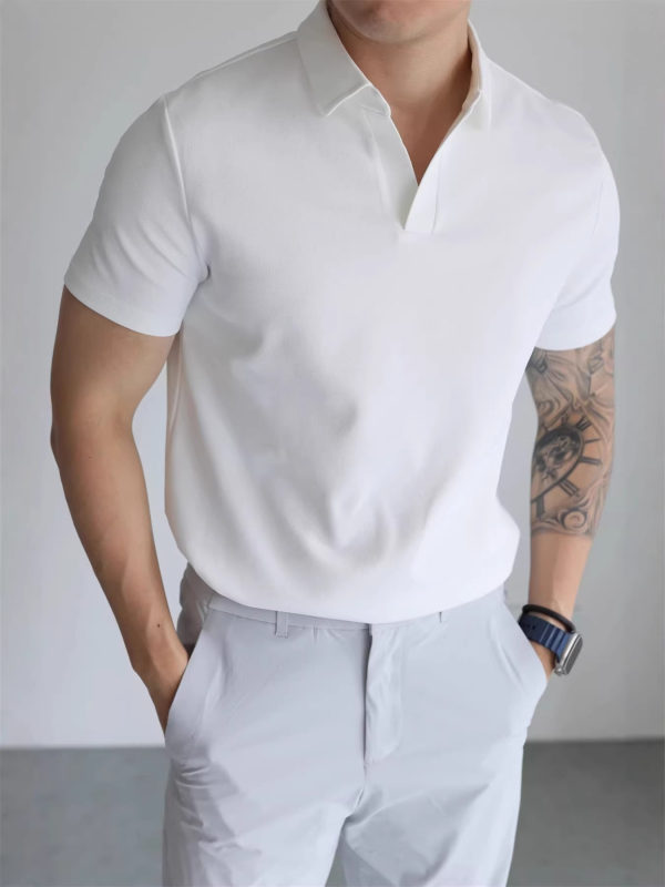 Muški polo s kratkim rukavima od pamuka s jacquard uzorkom, Seagull ovratnik, ljeto, poslovni stil