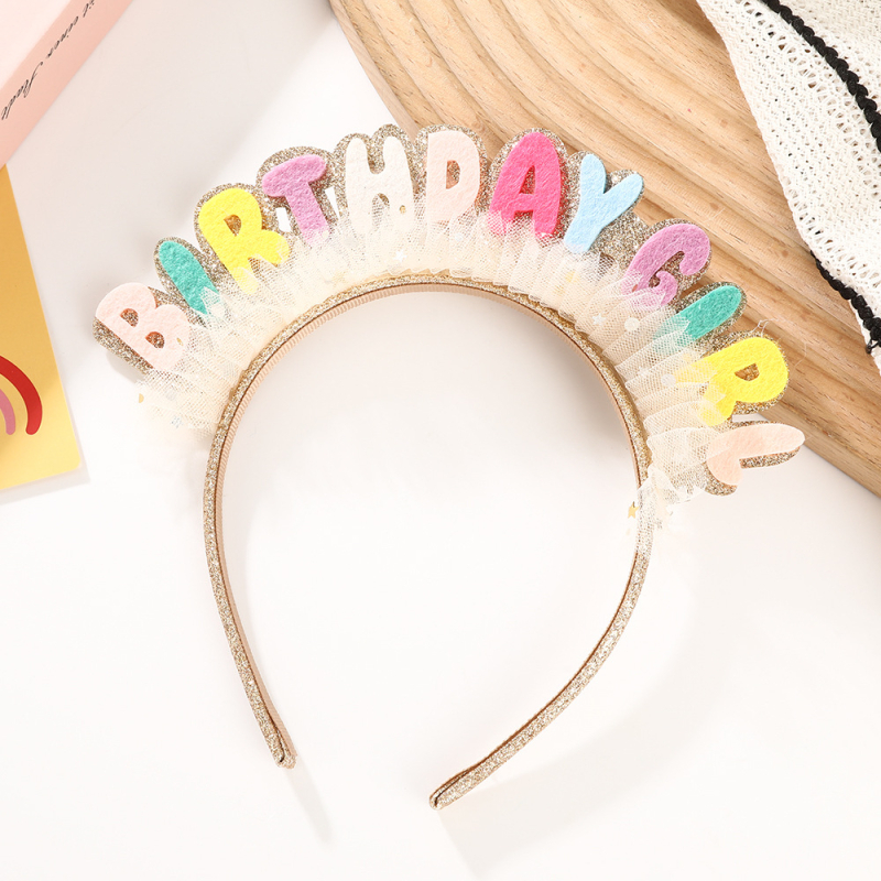 Dječja traka za kosu s natpisom Happy Birthday, šarene slova, ručno izrađena mrežasta čipkasta dekoracija za kosu