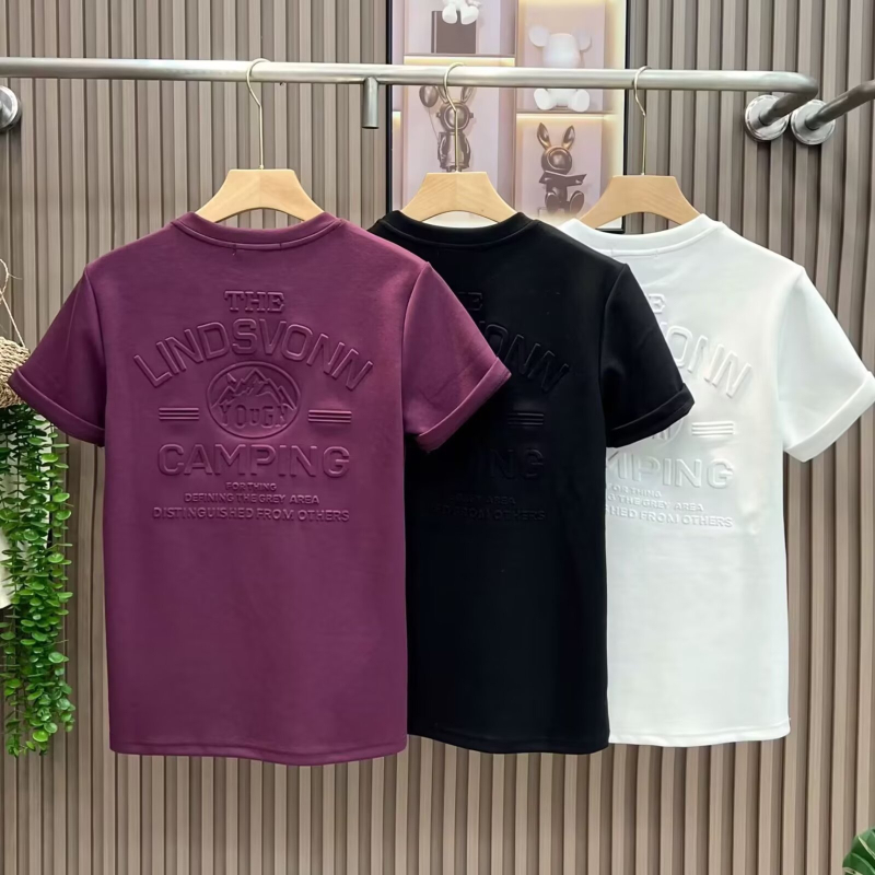 Tricou bărbați cu mânecă scurtă, guler rotund, imprimeu geometric în relief, culoare solidă, croi lejer, stil coreean, vară, bumbac