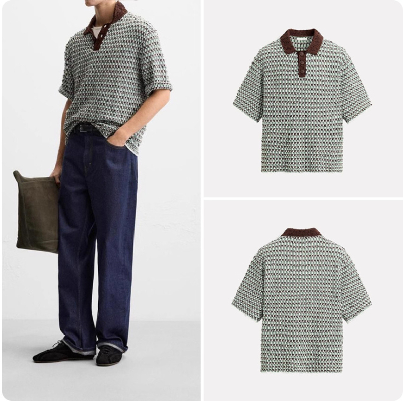 Muško polo majica s jacquard uzorkom, slobodan kroj, kratki rukavi, 7140407, proljeće 2026