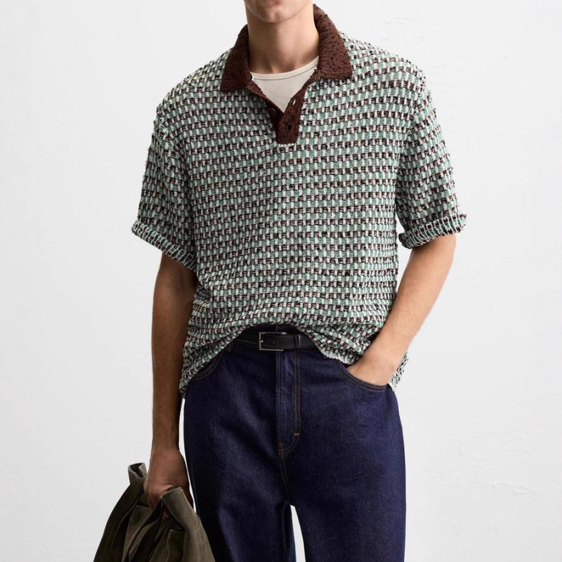 Muško polo majica s jacquard uzorkom, slobodan kroj, kratki rukavi, 7140407, proljeće 2026
