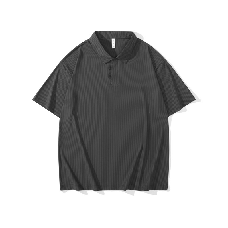 Američka ležerna polo majica s tankim prozračnim ice silk materijalom, kratki rukav, ovratnik, prugasti uzorak s izšivkom, ljeto