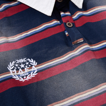 Férfiak számára készült amerikai retro utcai stílusú hosszú ujjú polo póló patchwork színblokkokkal és csíkokkal, laza szabás, hamis két darabos dizájn
