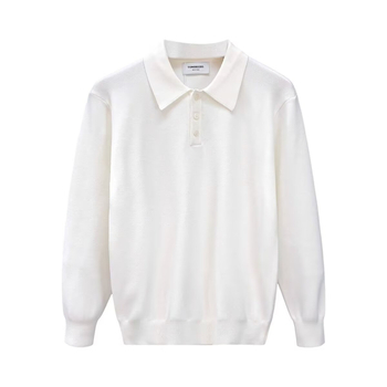 Pulover polo tricotat pentru bărbați, mâneci lungi, culoare solidă negru-alb, casual