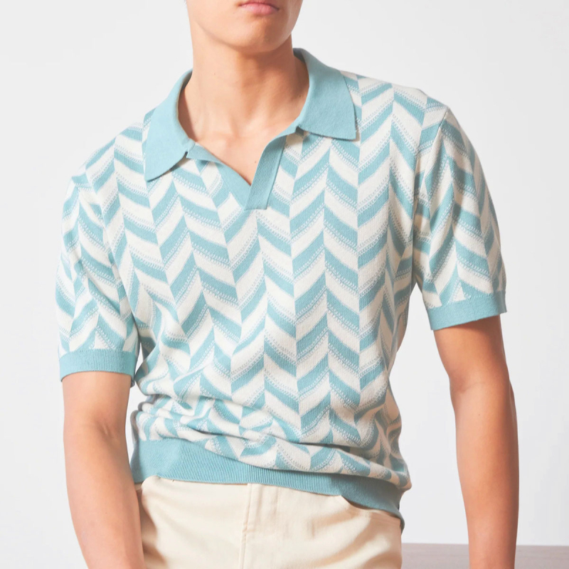 Férfi jacquard csíkos polo