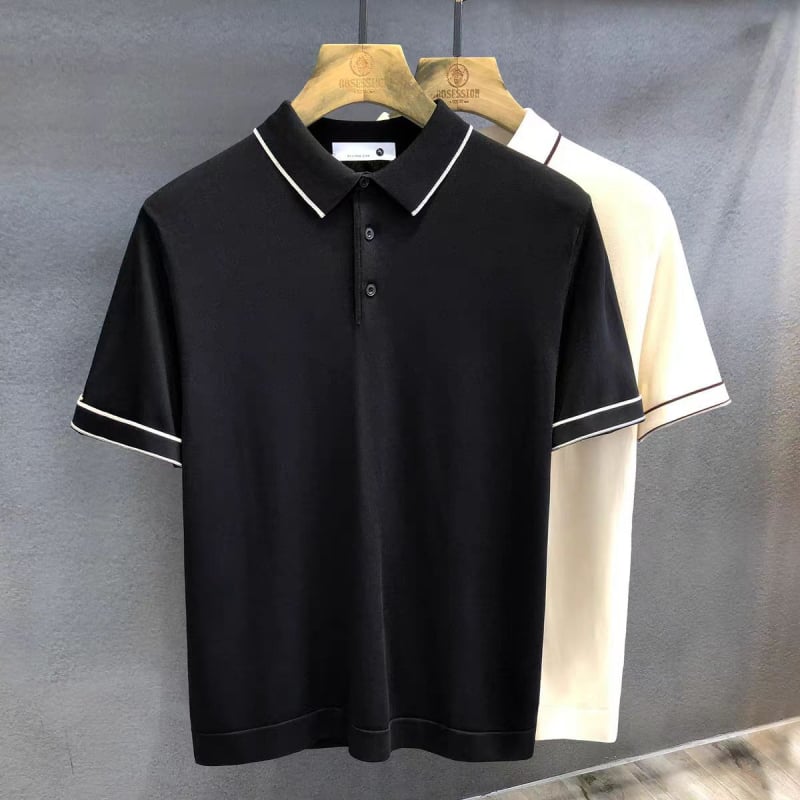 Polo pentru bărbați, vară, mânecă scurtă, din amestec de poliester, stil casual elegant pentru afaceri