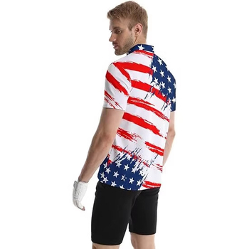 Férfi gyorsan száradó golfpóló, rövid ujjú, amerikai zászló logóval ellátott nyomás, laza szabású