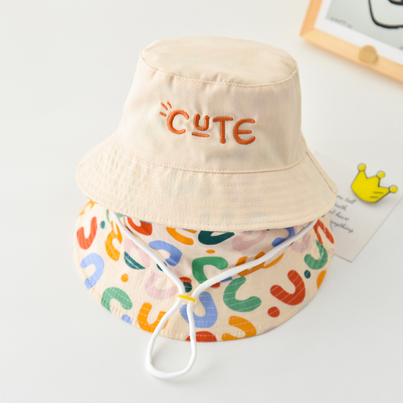 Pălărie de pescar de vară, cu două fețe, unisex pentru copii, cu bor lat, stil drăguț de desen animat