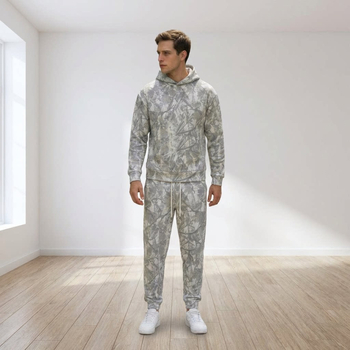 Prilagođeni zimski set s camouflage uzorkom i flece podstavom: kapuljača, jakna, hlače i šortsevi – unisex