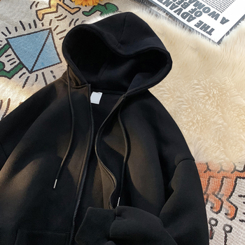 Férfi téli kardigán-sweater velúr béléses, vastag kapucnis dzseki cipzárral – mindennapi külső ruházat
