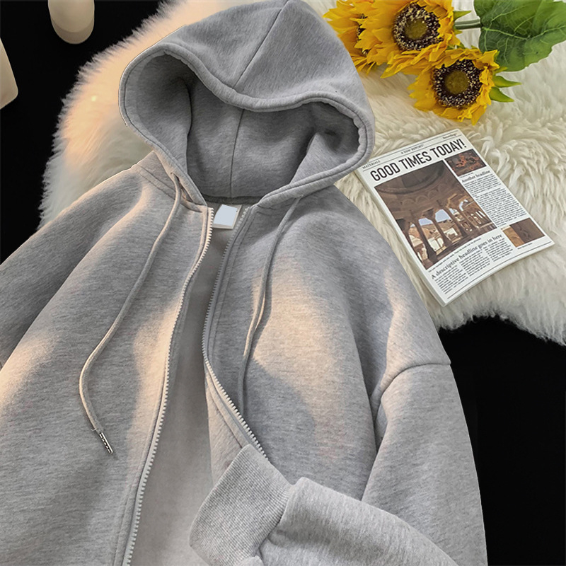 Férfi téli kardigán-sweater velúr béléses, vastag kapucnis dzseki cipzárral – mindennapi külső ruházat