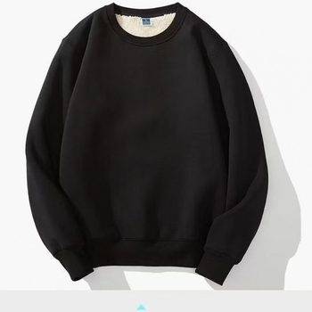 Férfi báránygyapjú fleece-béléssel készült pulóver, kerek nyakú, hosszú ujjú, téli mindennapi felső