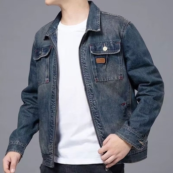 Férfi denim dzseki, 2024 tavasz–ősz, cipzár, koreai stílus, slim fit, retro, casual, sokoldalú munkához