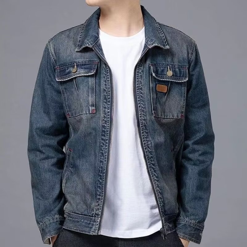 Férfi denim dzseki, 2024 tavasz–ősz, cipzár, koreai stílus, slim fit, retro, casual, sokoldalú munkához