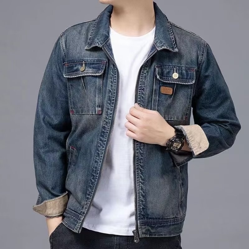 Férfi denim dzseki, 2024 tavasz–ősz, cipzár, koreai stílus, slim fit, retro, casual, sokoldalú munkához