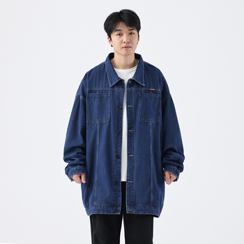 Férfiaknak szóló hosszú denim dzseki, plusz méret, oversize, color-block, hip-hop stílus, hosszú ujjak, minden évszakra