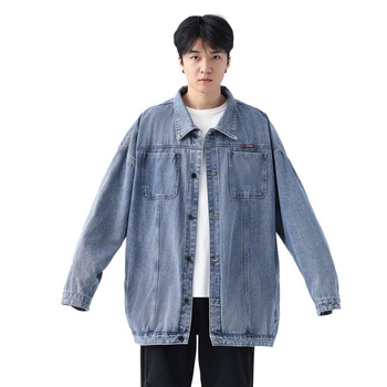 Férfiaknak szóló hosszú denim dzseki, plusz méret, oversize, color-block, hip-hop stílus, hosszú ujjak, minden évszakra
