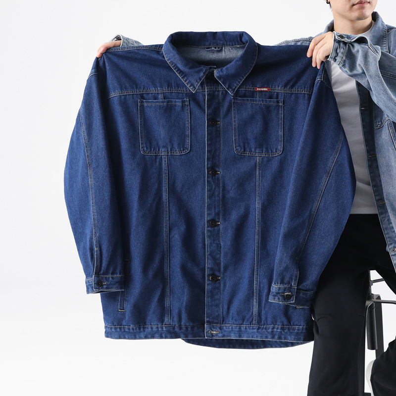 Férfiaknak szóló hosszú denim dzseki, plusz méret, oversize, color-block, hip-hop stílus, hosszú ujjak, minden évszakra