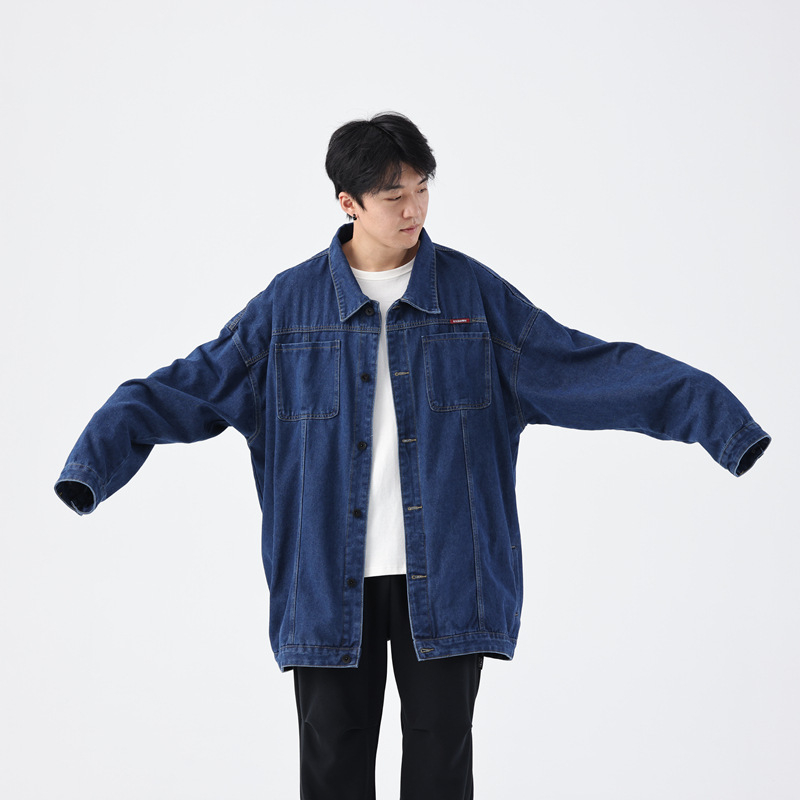 Férfiaknak szóló hosszú denim dzseki, plusz méret, oversize, color-block, hip-hop stílus, hosszú ujjak, minden évszakra