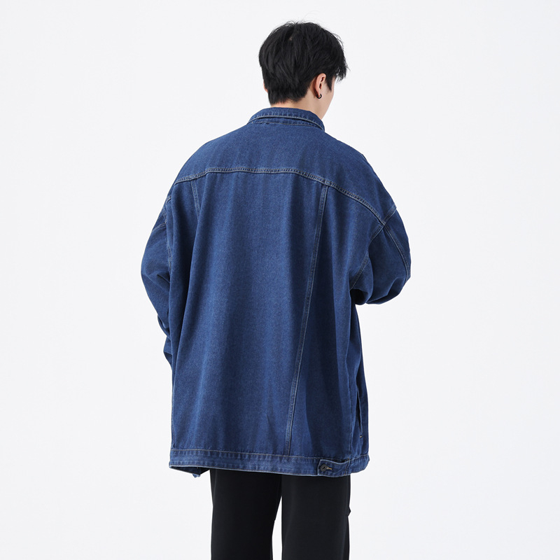 Férfiaknak szóló hosszú denim dzseki, plusz méret, oversize, color-block, hip-hop stílus, hosszú ujjak, minden évszakra