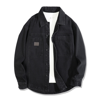 Tavaszi–ősz denim kabát férfiaknak, hongkongi stílus, fekete, laza szabás, munkaruházat