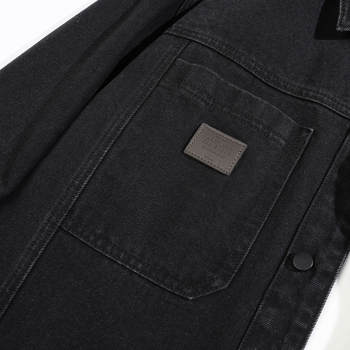 Tavaszi–ősz denim kabát férfiaknak, hongkongi stílus, fekete, laza szabás, munkaruházat