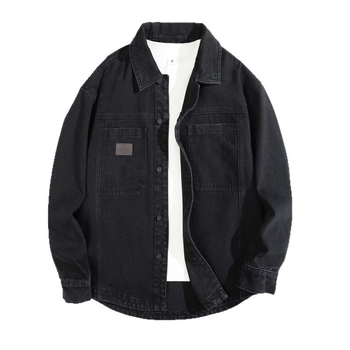 Tavaszi–ősz denim kabát férfiaknak, hongkongi stílus, fekete, laza szabás, munkaruházat