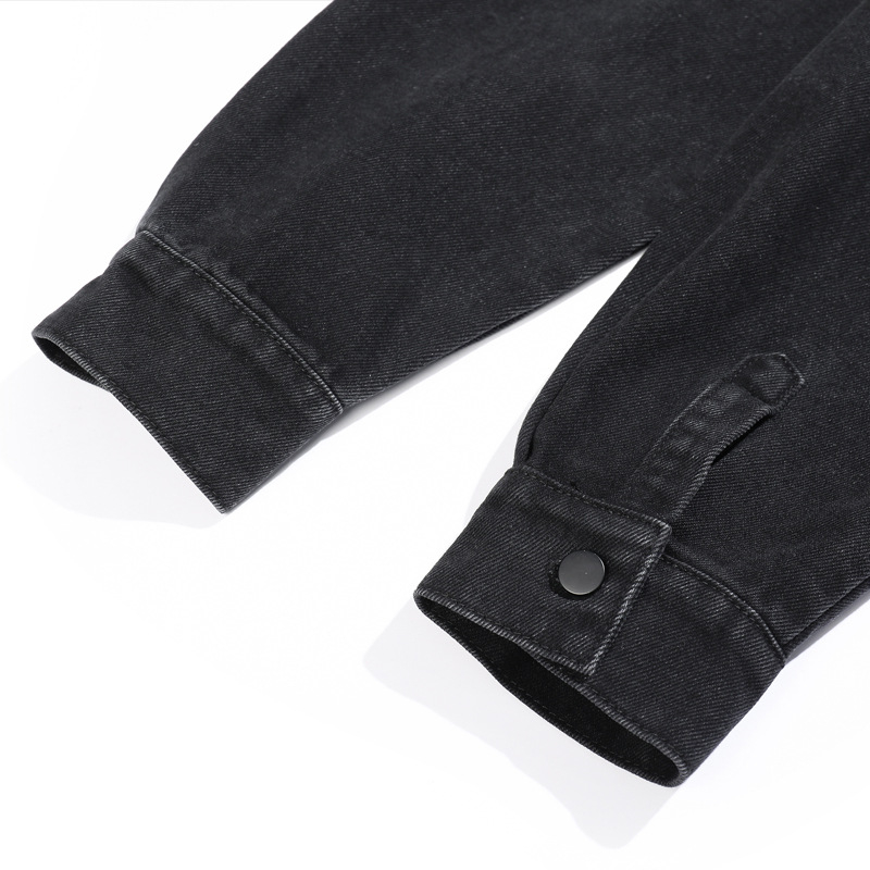 Tavaszi–ősz denim kabát férfiaknak, hongkongi stílus, fekete, laza szabás, munkaruházat