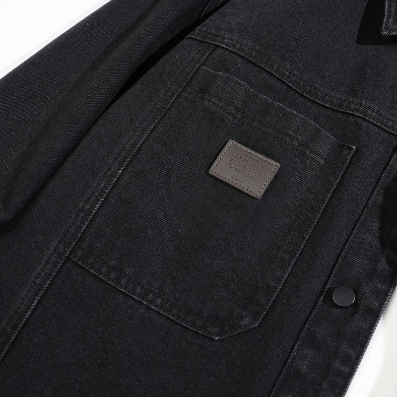 Tavaszi–ősz denim kabát férfiaknak, hongkongi stílus, fekete, laza szabás, munkaruházat
