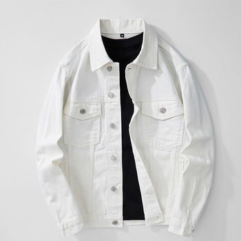Vintage utcai denimdzseki japán stílusú hatásokkal, fehér, férfiaknak, divat