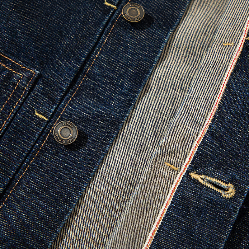 15 oz teška američka vintage selvedge denim jakna s crvenim rubom, vrhunska izrada, standardni rameni kroj, muška jakna u trendu