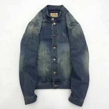 Vintage farmerdzseki erős mosással, retro stílus, uniszex, amerikai casual kabát