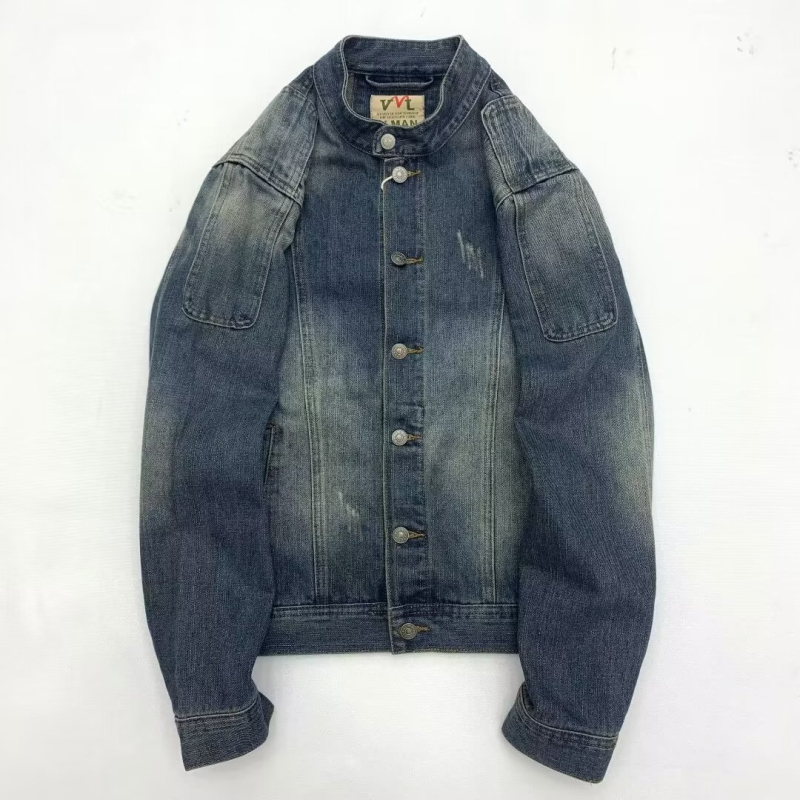 Vintage farmerdzseki erős mosással, retro stílus, uniszex, amerikai casual kabát