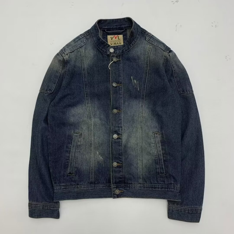 Vintage farmerdzseki erős mosással, retro stílus, uniszex, amerikai casual kabát