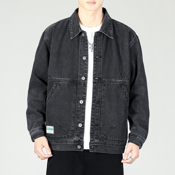 Muška crna denim jakna, opuštenog kroja, plus veličina, casual svakodnevni stil, isprani denim