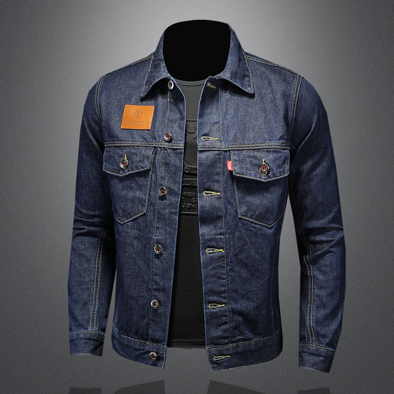 Muška traper jakna s patch džepovima, tamnoplava, vintage stil, europski dizajn QT5027/D9914, proljeće 2023