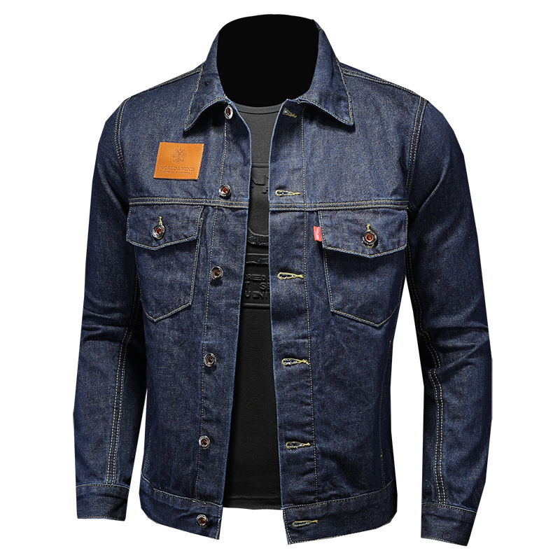 Muška traper jakna s patch džepovima, tamnoplava, vintage stil, europski dizajn QT5027/D9914, proljeće 2023