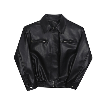 Muška PU kožna jakna s prešivanjem šavova, kratka, široka silueta, bomber/aviator stil, zimska vanjska jakna