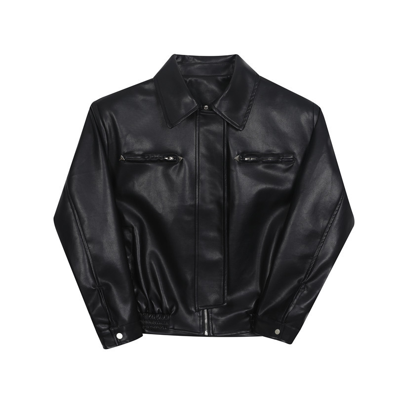 Muška PU kožna jakna s prešivanjem šavova, kratka, široka silueta, bomber/aviator stil, zimska vanjska jakna