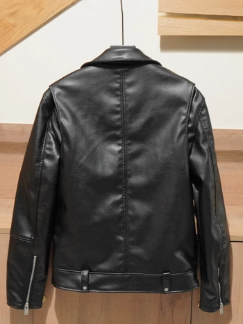 8491 400 Muško PU kožna jakna – Crna, Motociklistički stil, Zip sprijeda, Više džepova