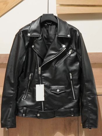 8491 400 Muško PU kožna jakna – Crna, Motociklistički stil, Zip sprijeda, Više džepova