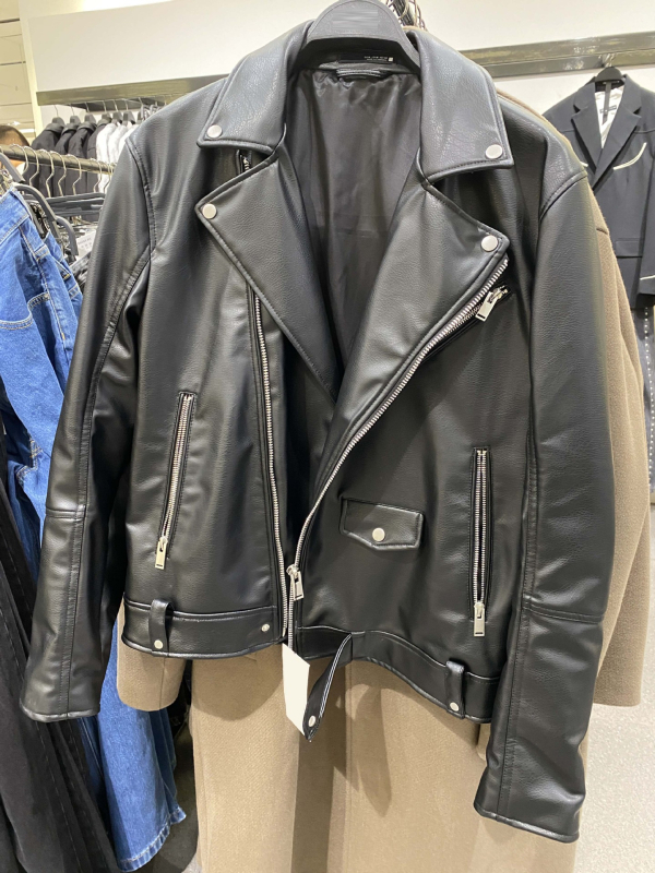 8491 400 Muško PU kožna jakna – Crna, Motociklistički stil, Zip sprijeda, Više džepova