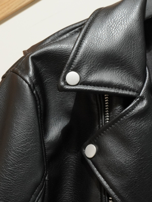 8491 400 Muško PU kožna jakna – Crna, Motociklistički stil, Zip sprijeda, Više džepova
