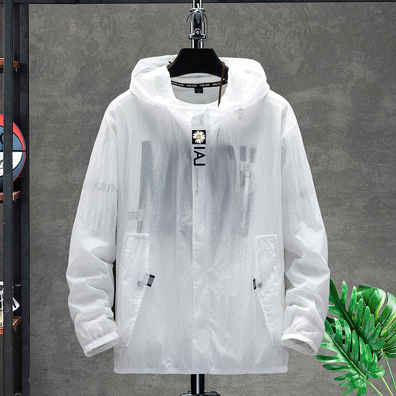Tricou unisex pentru protecție solară – vară, ultra-subțire, respirabil, cu glugă, imprimeu cu plante, amestec din nailon, stil stradal