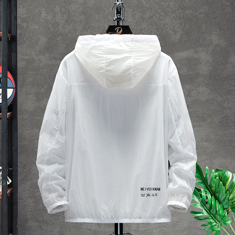 Tricou unisex pentru protecție solară – vară, ultra-subțire, respirabil, cu glugă, imprimeu cu plante, amestec din nailon, stil stradal