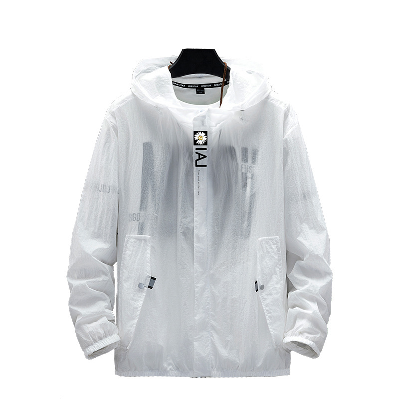 Tricou unisex pentru protecție solară – vară, ultra-subțire, respirabil, cu glugă, imprimeu cu plante, amestec din nailon, stil stradal